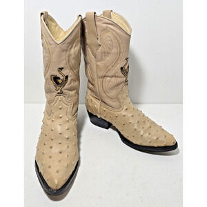Sebastians Mexican Cowboy Boots Leather & Ostrich Mex 24 1/2 US MEN 5.5 WM 7-7.5